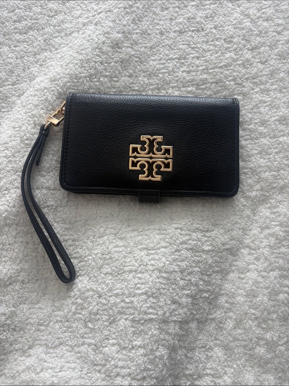 Tory Burch Black Leather wallet Wristlet with Gold Logo